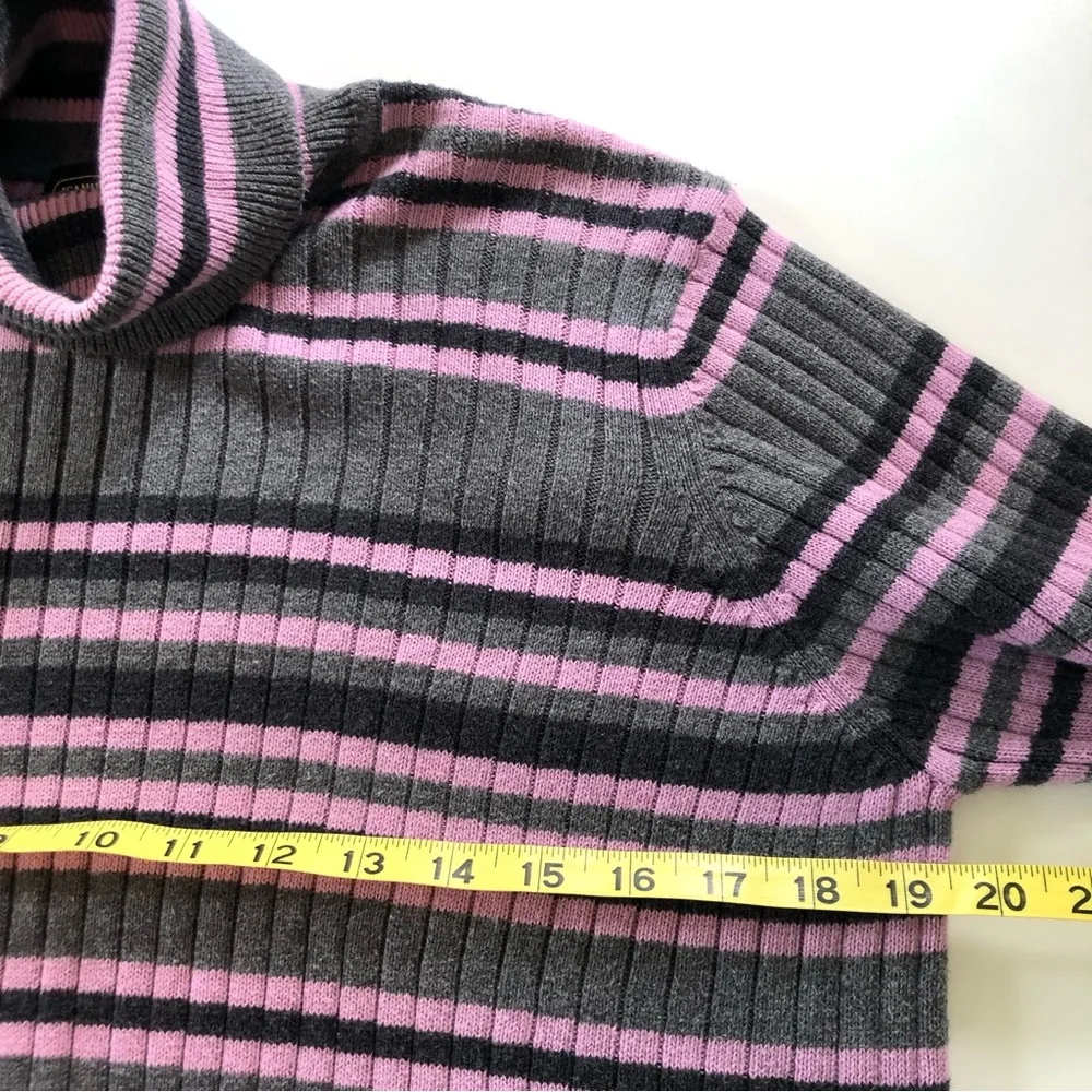 Vintage Jeanne Pierre 100% Cotton Ribbed Turtleneck Sweater L Lavender Stripe